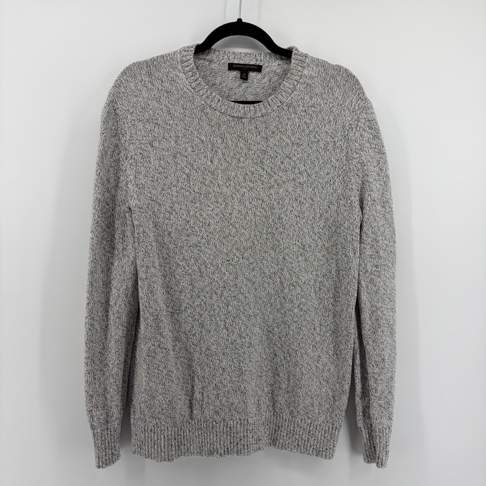 Banana Republic Women M Sweater Grey Cotton Crewneck Marled Knit Classic Basic‎